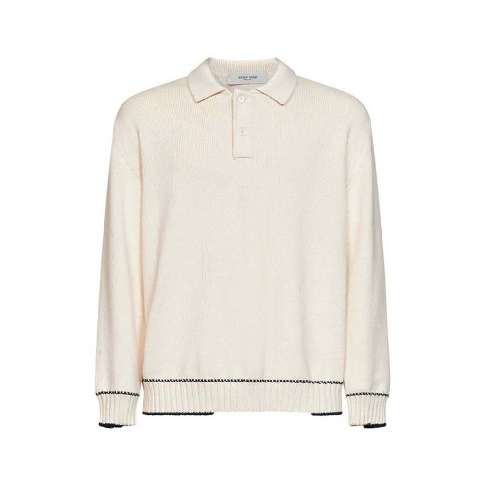 Golden Goose Men White Cotton Knit Polo Shirt With Print